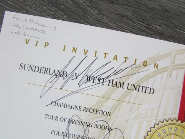 Sunderland v West Ham Hand Signed by 3 Football Players VIP Invitation Ticket 2