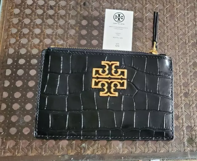 Tory Burch Britten Embossed Zip Card Case  (New)