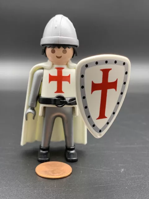 Playmobil Knight - Templar Crusader White Cape Red Cross Gray Silver Helmet