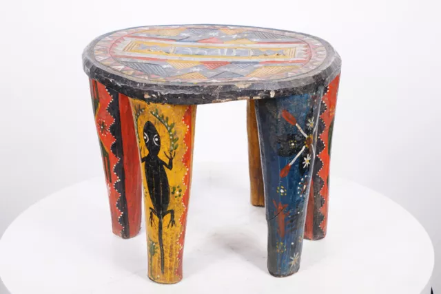 Small Colorful Nupe African Stool 14" Long - Nigeria