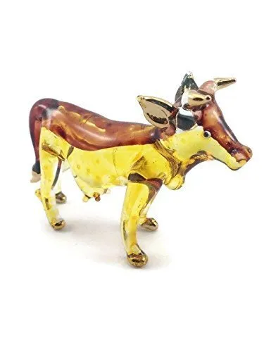 2" Tall Miniature Cow Hand Blown Glass Cattle Art Farm Figurine Animals Miniatur