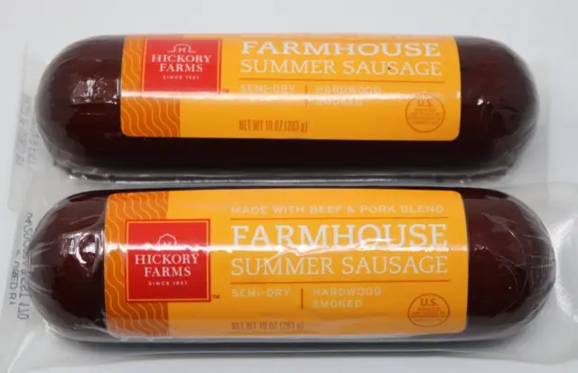 Hickory Farms Farmhouse Beef & Pork Summer Sausage 10 oz Exp 4/20/24 Lot of 2