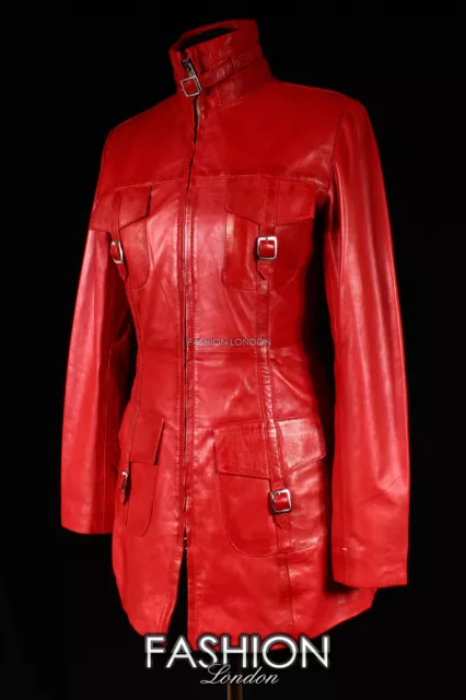 Mujer'Geneva' Rojo Lavado Piel De Cordero mujer diseño Real Leather Chaqueta