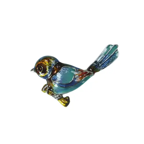 Brand New 18K White Gold Plated And Enamelled Blue/Turquoise Wren Bird Brooch