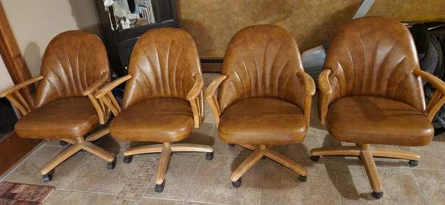 4 Rare Chromcraft Swivel Chair  - Chestnut Wood -  Mocha Bronco -
