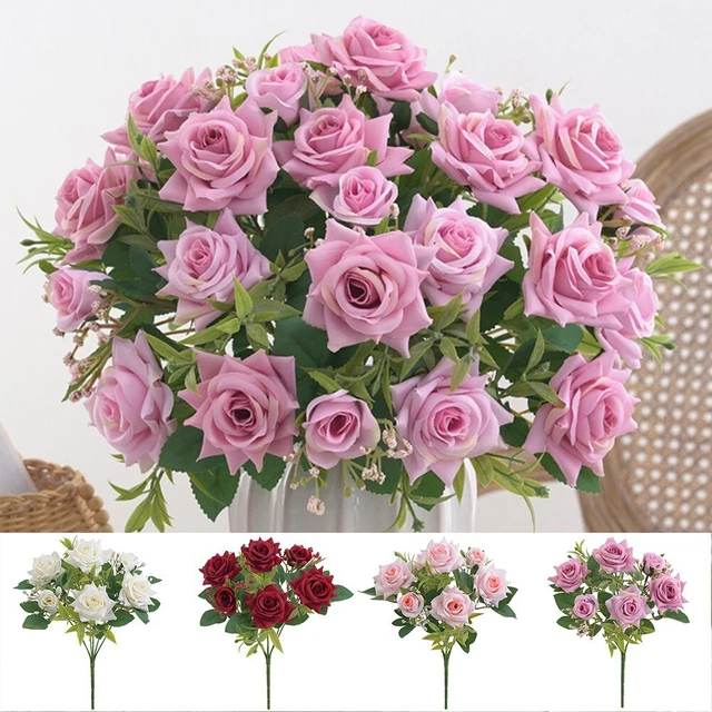 TRIXES Bouquet Di Peonie In Seta 13 Steli - Fiori Artificiali Rosa E Bordeaux, Composizione Realistica - 2