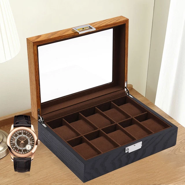 MENS 10 GRIDS Wooden Watch Display Case Collection Storage Holder Cases