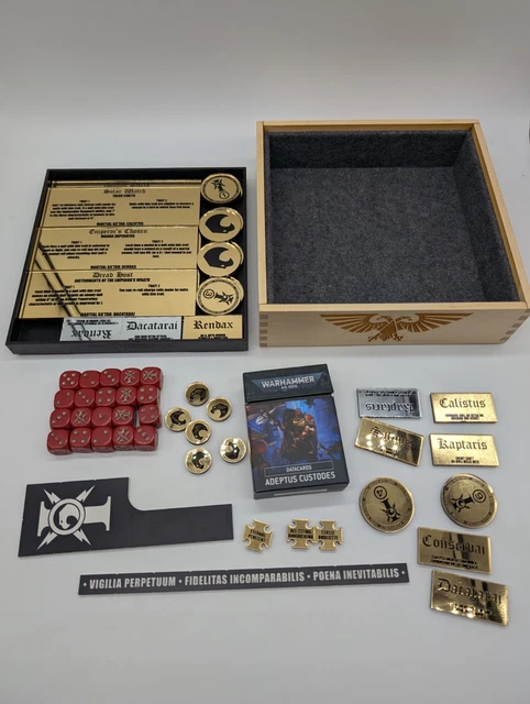 WARHAMMER 40K CUSTOM Custodes Counter Set Box (9th ed) w/Cards & Dice ...