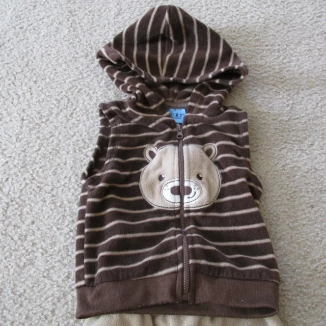Carters Baby Boy Hooded Vest Pants Bear Outfit 6-9M Brown Striped 2pc Infant 2