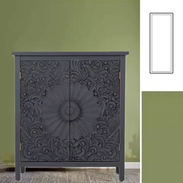 Accent Storage Cabinet with Doors Distressed Carved Sideboard Buffet Cabinet