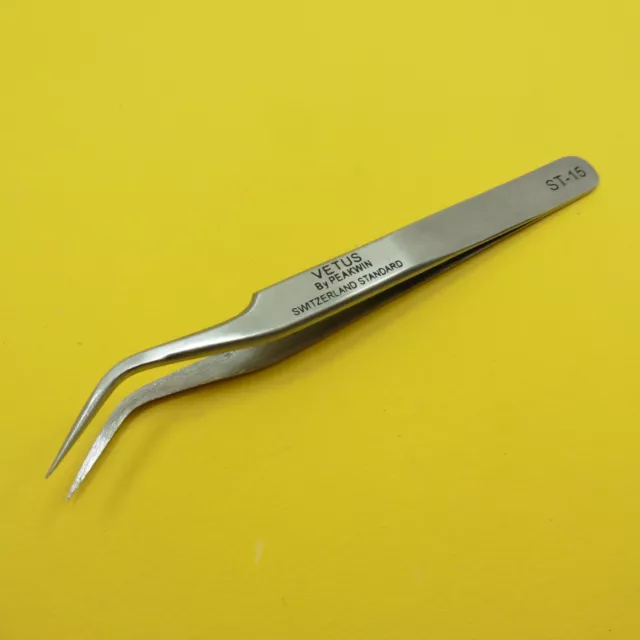 VETUS ST-15 Fine Curved Tip Stainless Steel Tweezers Extension Precision