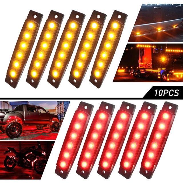 10x Marker Lights Amber Red 6-LED Truck Trailer Clearance Side Light Waterproof