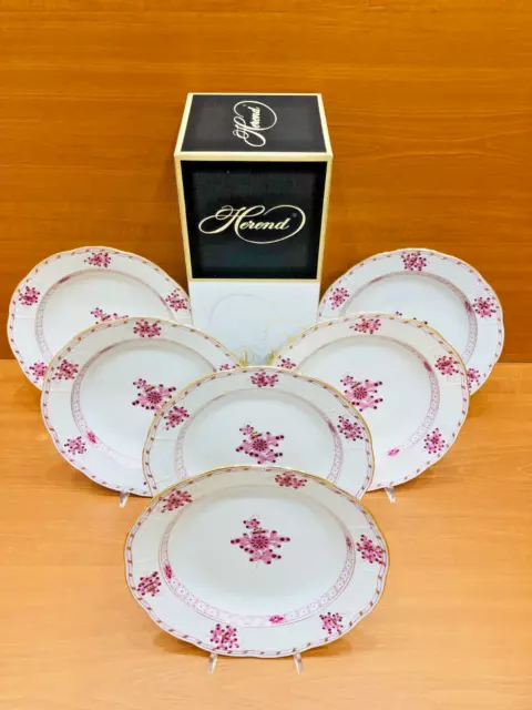 HEREND WALDSTEIN RASPBERRY SOUP or pasta PLATES SET, 6 PIECES,EXCELLENT CONDTION