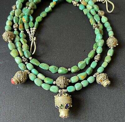 Hubei Turquoise 3 rows Kabyle berber Moroccan Atlas Mountains Handmade Necklace.