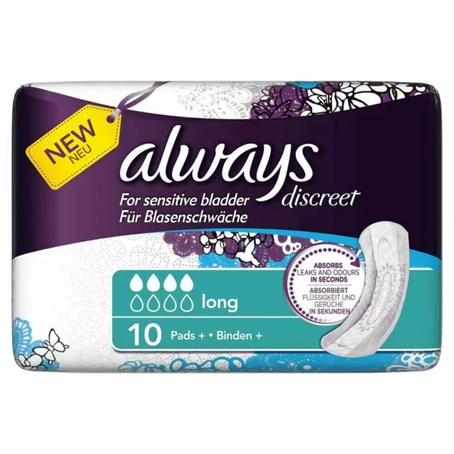 Always Discreet Empfindliche Blase Inkontinenz Pads langer Geruchsverschluss 10er Pack
