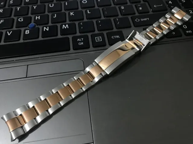 20MM Watch Band Bracelet Shiny ROSE Silver Oyster Fits For Rolex Sub Gmt