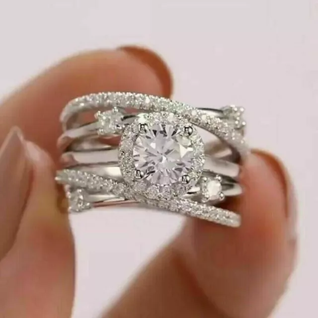 Bague croisée en Moissanite véritable, coupe ronde de 1.45 ct, en argent...