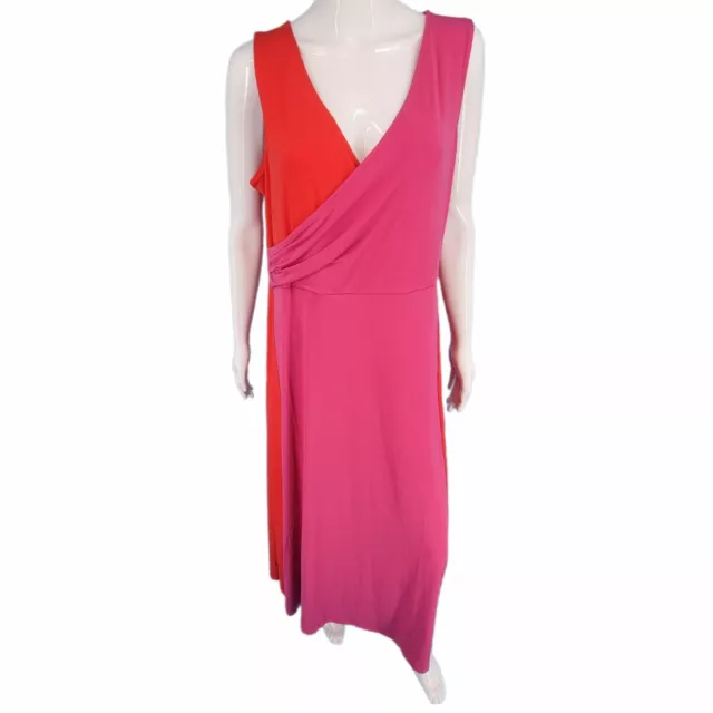 Du Jour Colorblock Maxi Dress Petite Large Sz Red Pink Modern Evening Casual Top