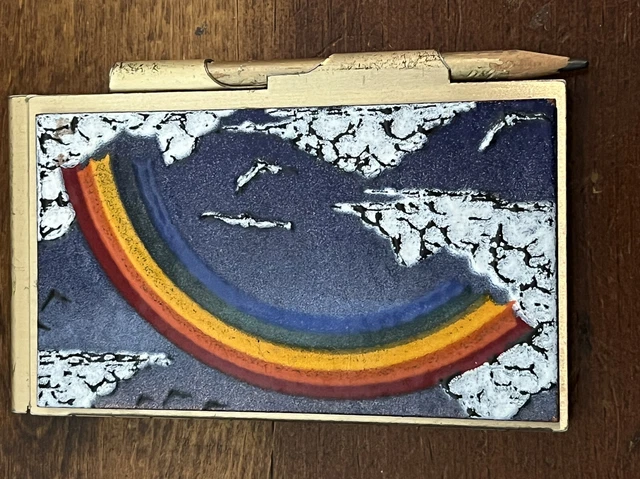 Vintage Metal and Enamel Notepad & Pencil Case Rainbow 3D Design