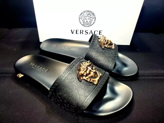 Black and online gold versace slides