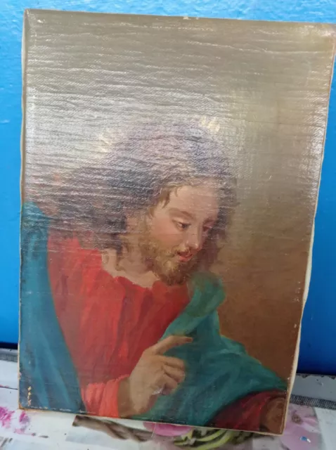 Antico Dipinto Olio Su Tela Epoca 1700 Cristo