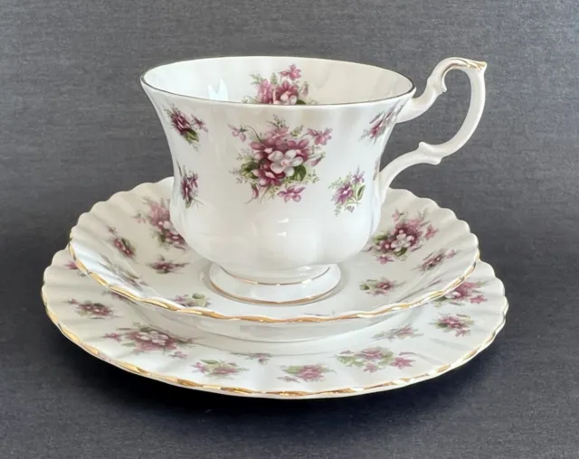Vintage Royal Albert Sweet Violets Trio Fine Bone China Tea Cup Saucer Plate