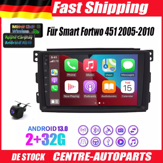 Für Smart Fortwo 451 2005-2010 Apple CarPlay GPS Autoradio Navi FM Android 12.0