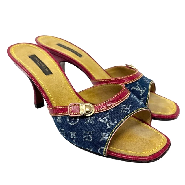 LOUIS VUITTON Vintage LV Monogram Logo Denim Sandals Heels #37
