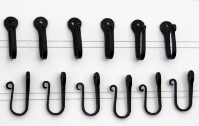 Amish forged black wrought iron nail hooks- set of 12 - Strong Durable metal