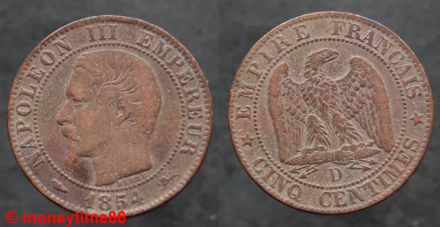 France !  5 centimes Napoléon III tête nue 1854 D, en TB