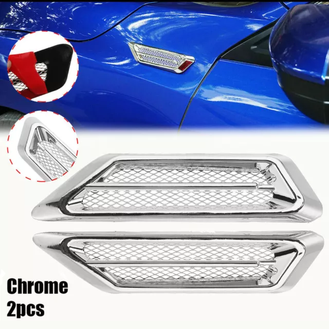 2x Plastic Chrome Car Air Flow Fender Side Vent Decor Sticker Auto Accessories