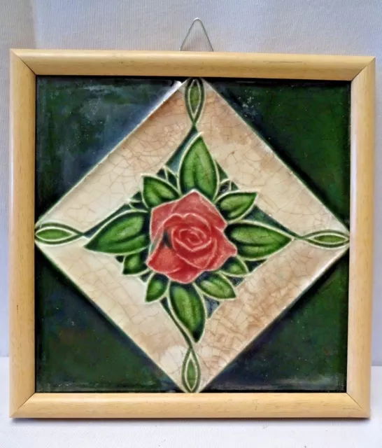 Antique Majolica England Ceramic Art Nouveau Floral Pink Pattern Tile #439