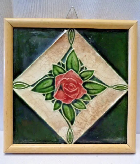 Antique Tile Majolica England Ceramic Art Nouveau Floral Design Rose Motif #439