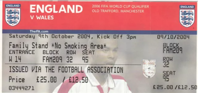 Ticket - England v Wales 09.10.04 FIFA World Cup Qualifier @ Manchester United