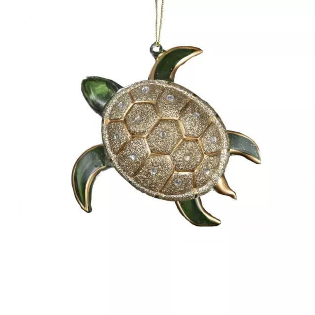 Kurt Adler Glass Glitter Sea Turtle Ornament, 4.75-Inch, Gold/Silver, Christmas