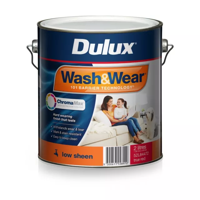 Dulux 2L Washu0026Wear Low Sheen True Red Interior Paint