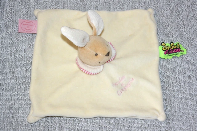 Doudou Et Compagnie Doudou Lapin Plat Tatoo Dc202 Eponge Blanc Ecru Rose Kom9