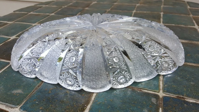 Vtg American Brilliant Cut Glass Crystal Serving Dish Very Fine Cut Intricate 11