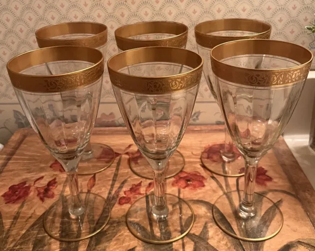 Set Of 16 Tiffin Franciscan Minton Vintage Optic Glass Gold Trim Lot