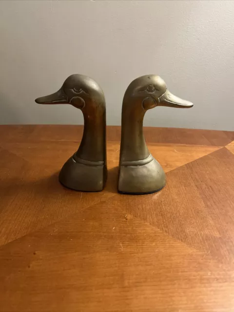 Pair Of Vintage Solid Brass Duck Head Bookends 6.5" Tall Made in Korea