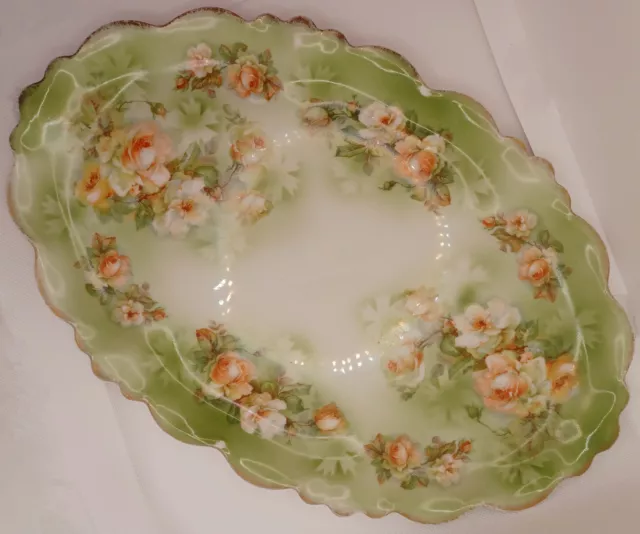 SHABBY CHIC Moritz Zdekauer MZ Austria Roses Floral Green Dresser Vanity Tray