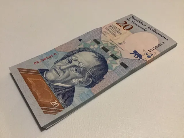 Venezuela Banknote Half Bundle. 50 X 20 Bolivares. Dated 2018. Uncirculated lot.