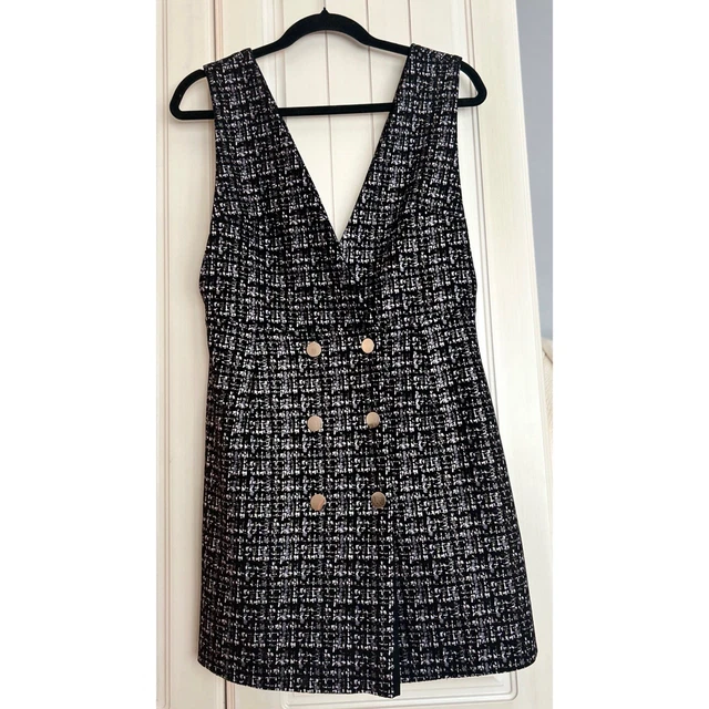 ZARA BLACK, WHITE And Gold Pinafore Mini Dress With Silver Buttons Size M  16.15 - PicClick UK