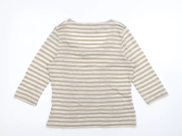 Alex & Co Damenpullover beige Schaufel gestreift Baumwolle Ausschnitt Größe 12 2
