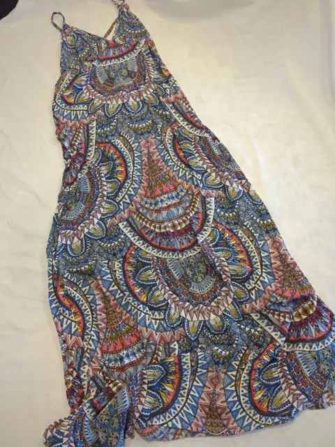 BILLABONG Women's Small "PLACES TO BE" Maxi DRESS Blue MULTI Open Back