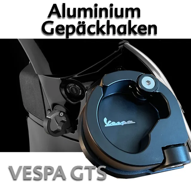 VESPA Gepäckhaken - Aluminium - schwarz - Helmhaken für Vespa GTS GTV usw.