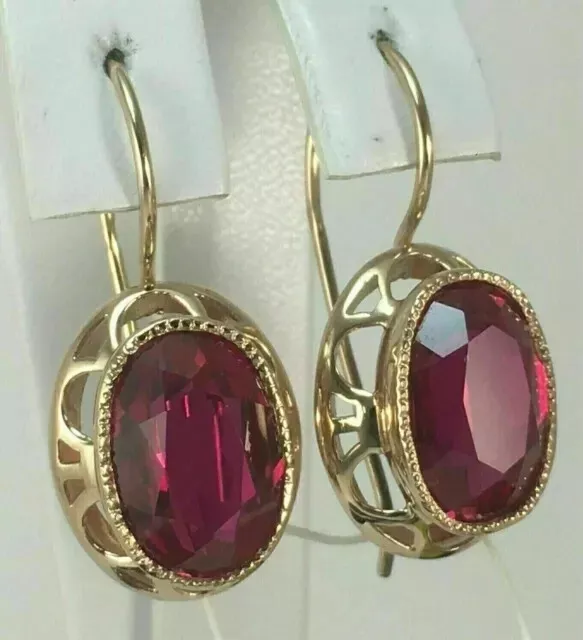 3.00Ct Oval Cut Natural Red Ruby Drop/Dangle Earrings 14K Yellow Gold Plated