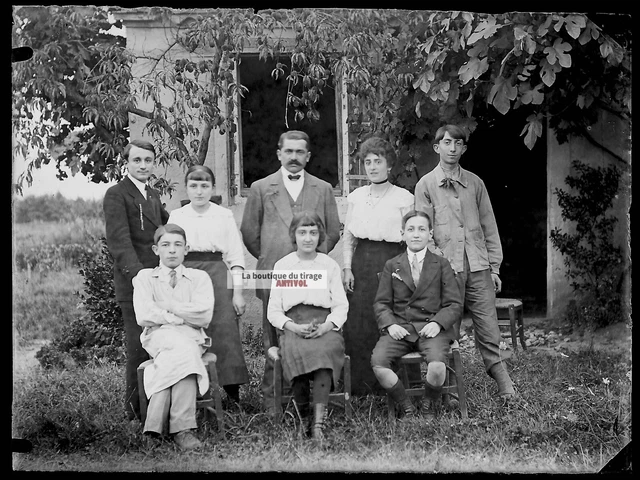 Plaque verre photo ancienne négatif noir et blanc 9x12 cm famille glass plate