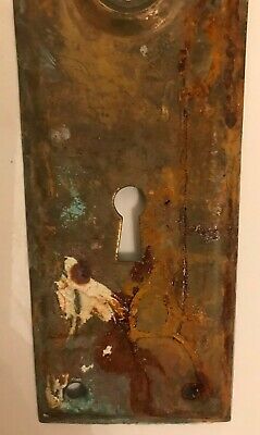Antique Gold Tone Brass Door Plate Hardware Salvage Home Decor Rusted Patina 3