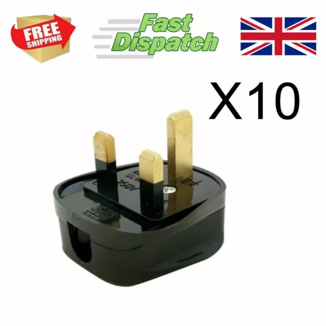 13A Amp 3 Drei Pin UK Netzstecker schwarz wieder verdrahtet GESICHERT X 10 (Zehnerbeutel) LOOK 2